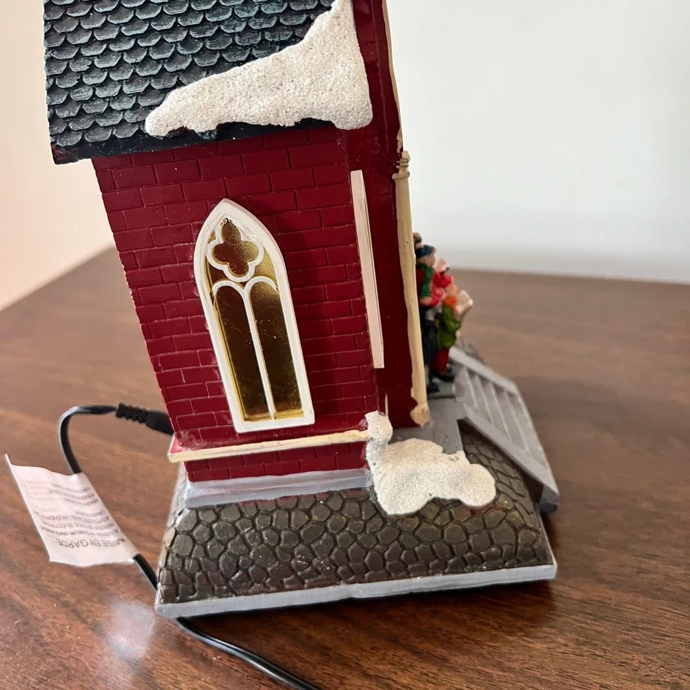 Costco Lighted Christmas Village Church with Carolers Red Brick Winter Decor